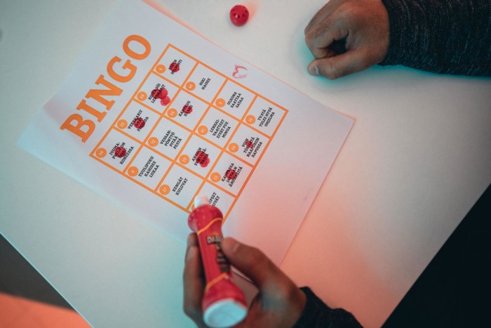 Bingo kuponki, jossa numeroiden tilalla tekosyitä